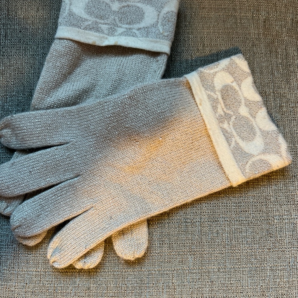 Coach Biege Patterned Gloves